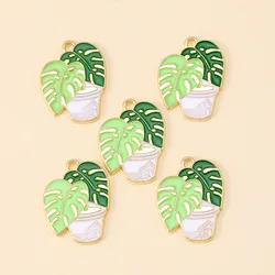 12Pcs Green Plant Potted Cactus Charms Metal Alloy Enamel Pendant For DIY Handmade Accessories Necklace Jewelry Making Supplies