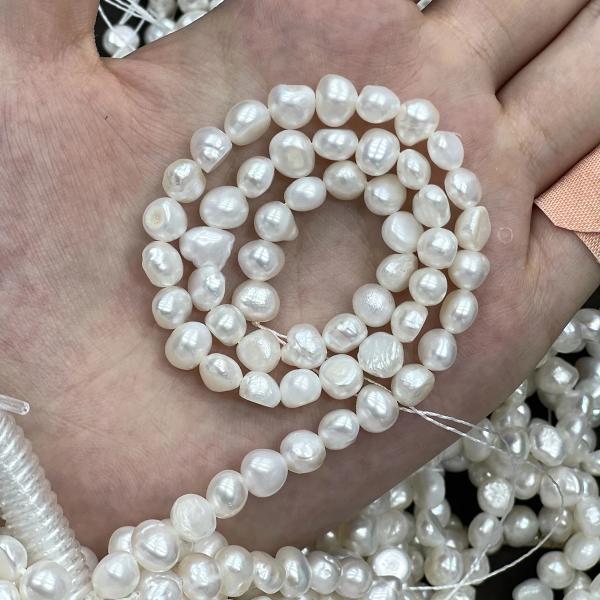 36cm Natural Freshwater Pearl Beads Two Sided Light Pearl Loose Beaded for DIY Craft Bracelet Necklace Jewelry Making 7-8mm