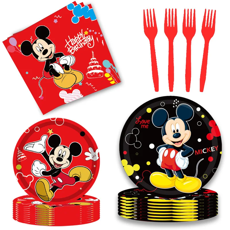 Mickey Mouse Birthday Decoration  Kids Balloons Disposable Tableware Banner Cups Pendant Baby Shower Supplies Kid Gift