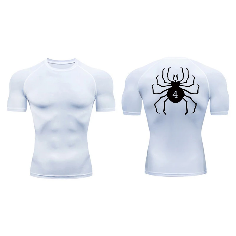 Spider Print Compression Shirts for Men Gym Workout Fitness Undershirts Short Sleeve Quick Dry Athletic T-Shirt Tops Sportswear