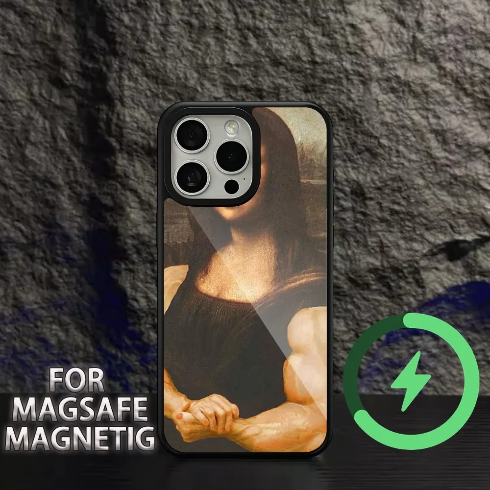 Funny Mona lisa  Phone Case For iPhone 15 14 13 12 11 Pro Max Plus Magsafe Magnetic Wireless Charging Cover