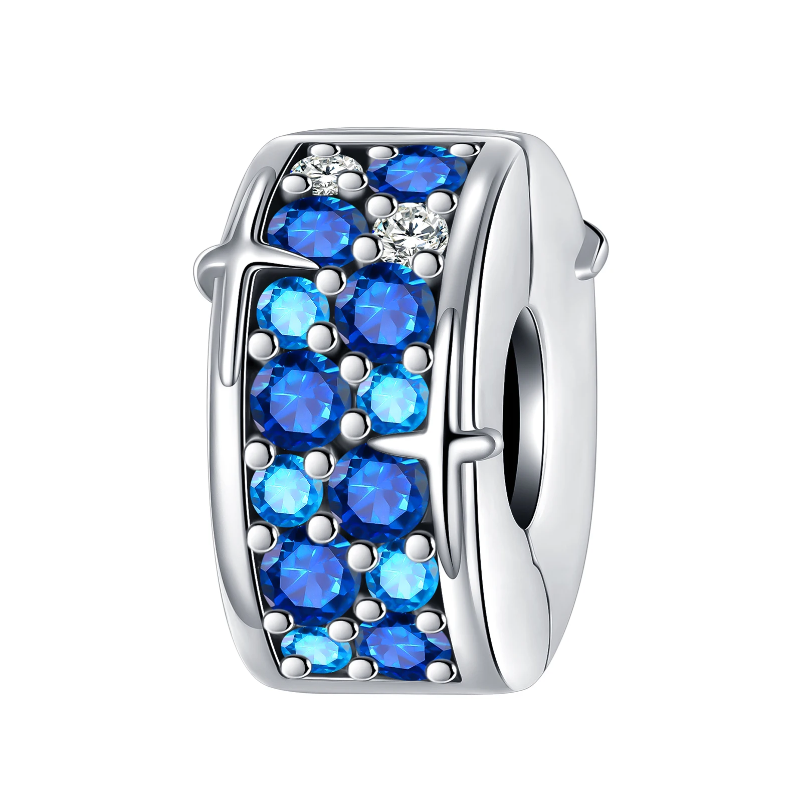 

925 Sterling Silver Diamond Blue Positioning Buckle Charm Fit Original Pandora Charms Bracelets Women DIY Jewelry Gift