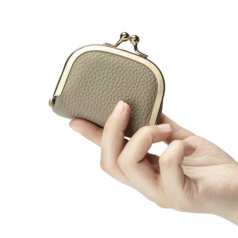 Genuine Leather Kiss Lock Coin Pouch Built‑in Makeup Mirror Mini Jewelry Lipstick Coin Rings Earrings Portable Storage Box