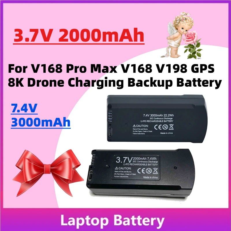 

High-Quality In Stock 3.7V 2000mAh 7.4V 3000mAh Lipo Battery for V168 Pro Max V168 V198 GPS 8K Drone Charging Backup Battery
