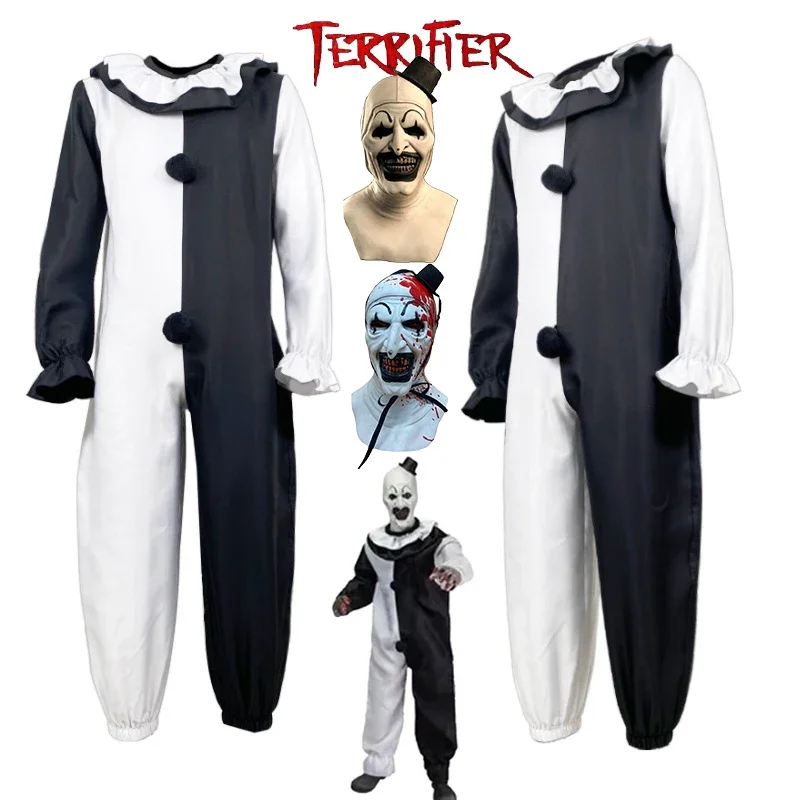 Art The Clown Cosplay Movie Terrifier 2 Art The Clown Cosplay Costume Jumpsuit Mask Halloween Costumes Mask for Men Women Kids