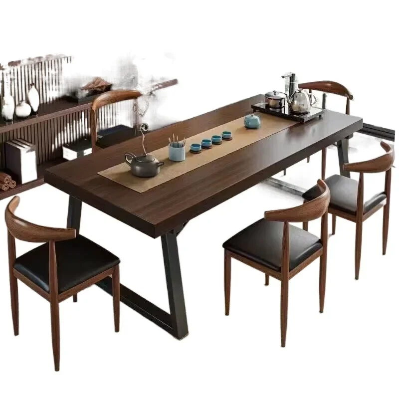

Solid wood color tea table and chair combination, one table and five chairs drinking tea table, new Chinese style negotiation of