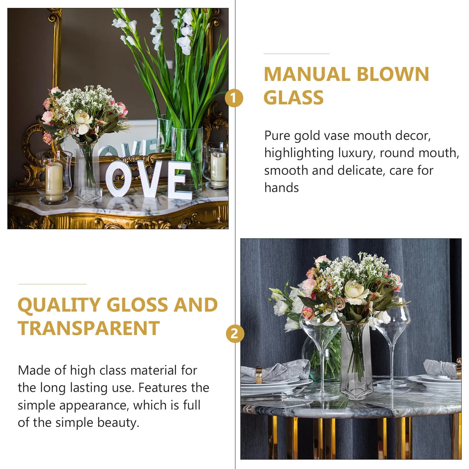 

1Pcs Exquisite Gold Rimmed Glass Vase Simple Beauty Flower Arrangement Container Decorative Desktop Ornament Vase