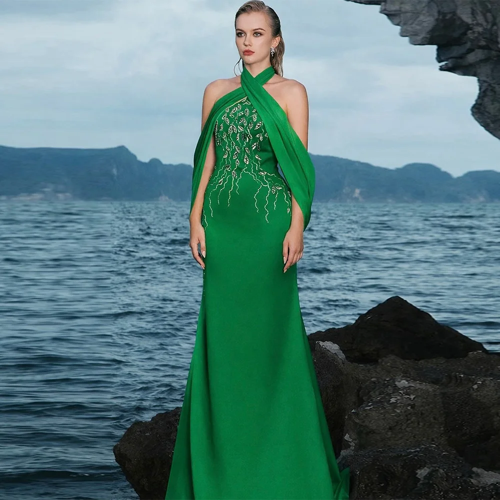 

Strapless Sleeveless Evening Dress Customized Mermaid Jersey Celebrity Gowns Delicate Beading Prom Dress with Zipper Back