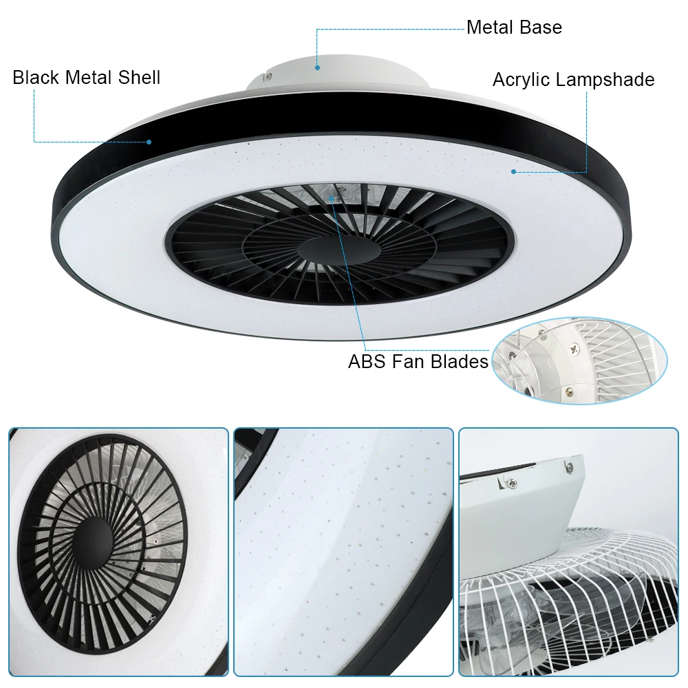 Imagem -03 - Depeley 59cm 40w Ventilador de Teto com Luz Semi Montagem Nivelada Temperaturas Cor Cronometrando Lâminas Invisíveis para o Quarto Sala Estar