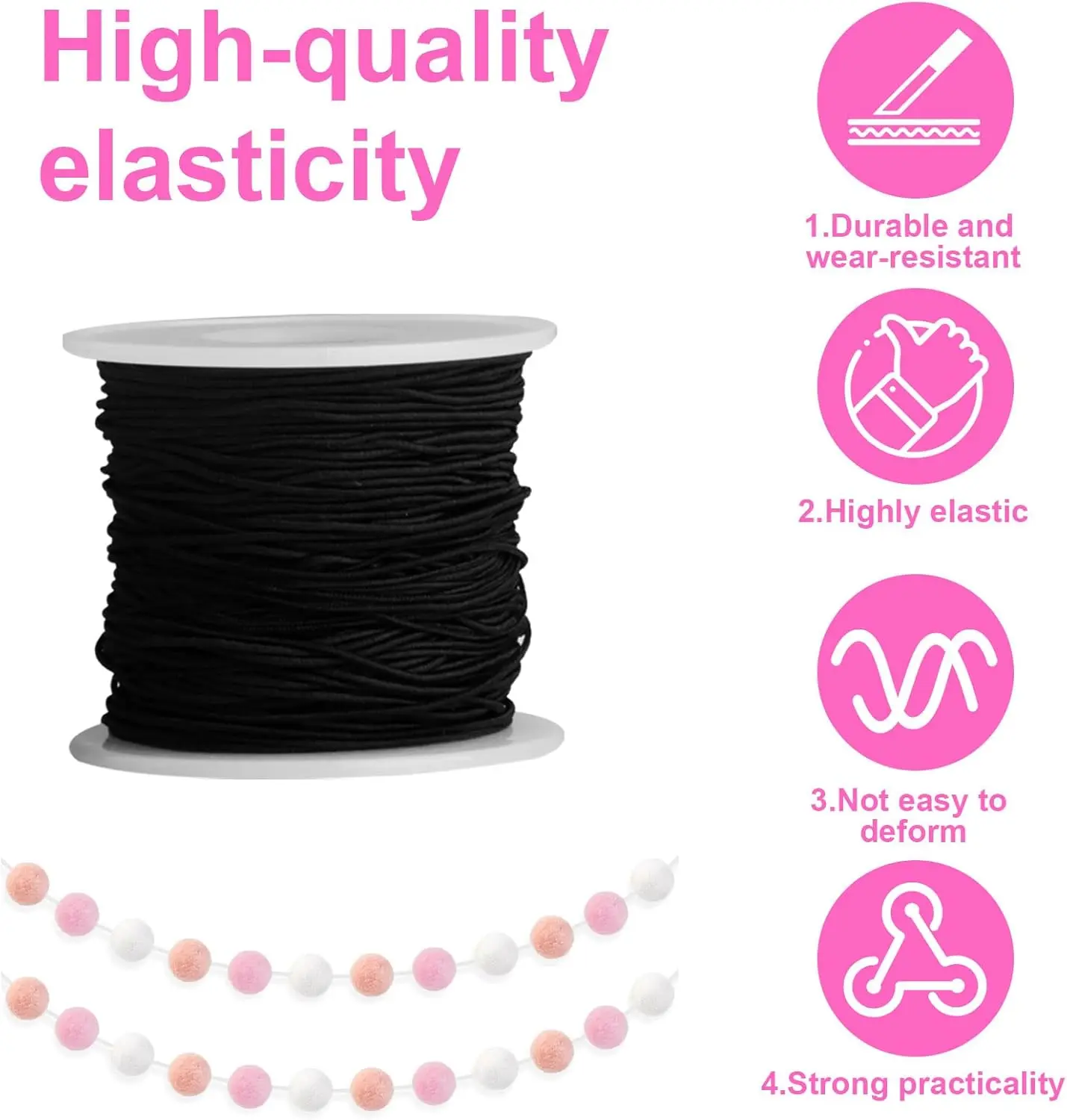 1mm Elastische Schnur 50m Elastischer Faden Perlenschnur für Armbänder Dehnbarer Faden Perlenschnur für Schmuckherstellung Armbänder Halsketten – Detail 2