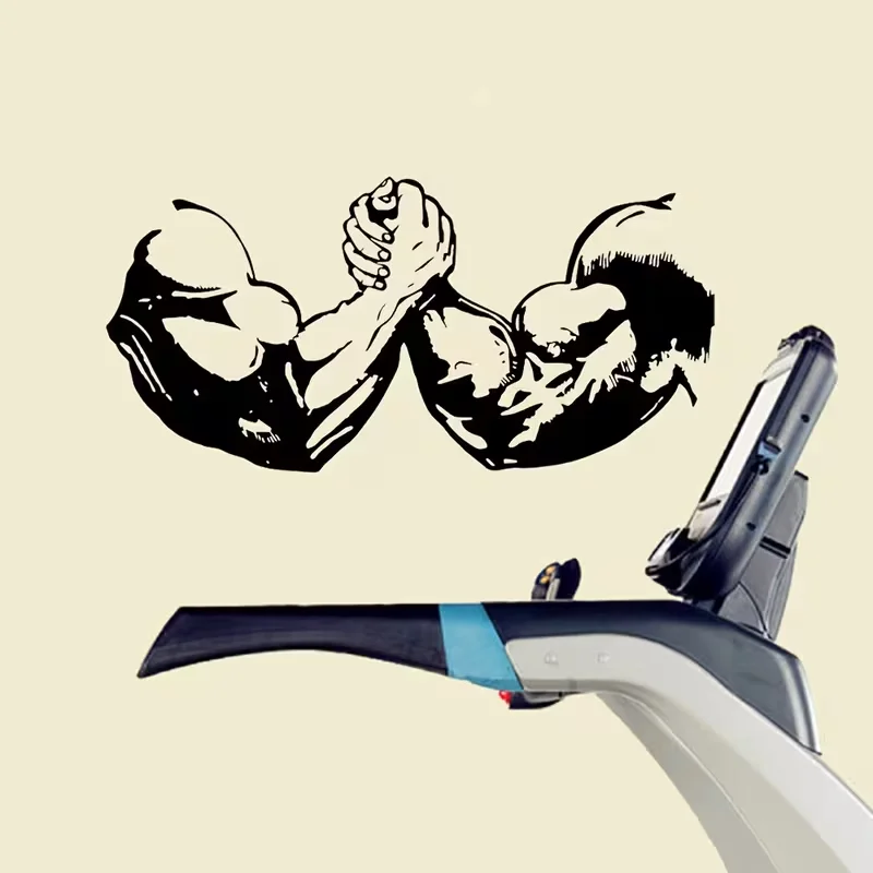Bodybuilder Gym Fitness Sport Muscles Arm Wrestling Wall Sticker Vinyl GYM Decoration Decal Removable Mural Wallpaper