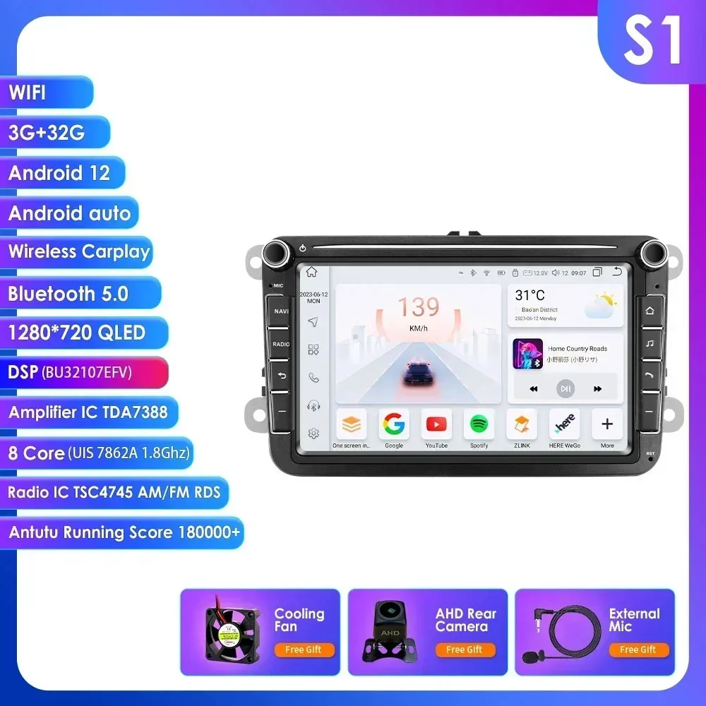 2DIN Carplay Android Autoradio GPS voor VW Caddy Polo Golf 5 6 Plus Passat B6 Jetta Tiguan Touran Sharan Scirocco Eos Seat Stereo