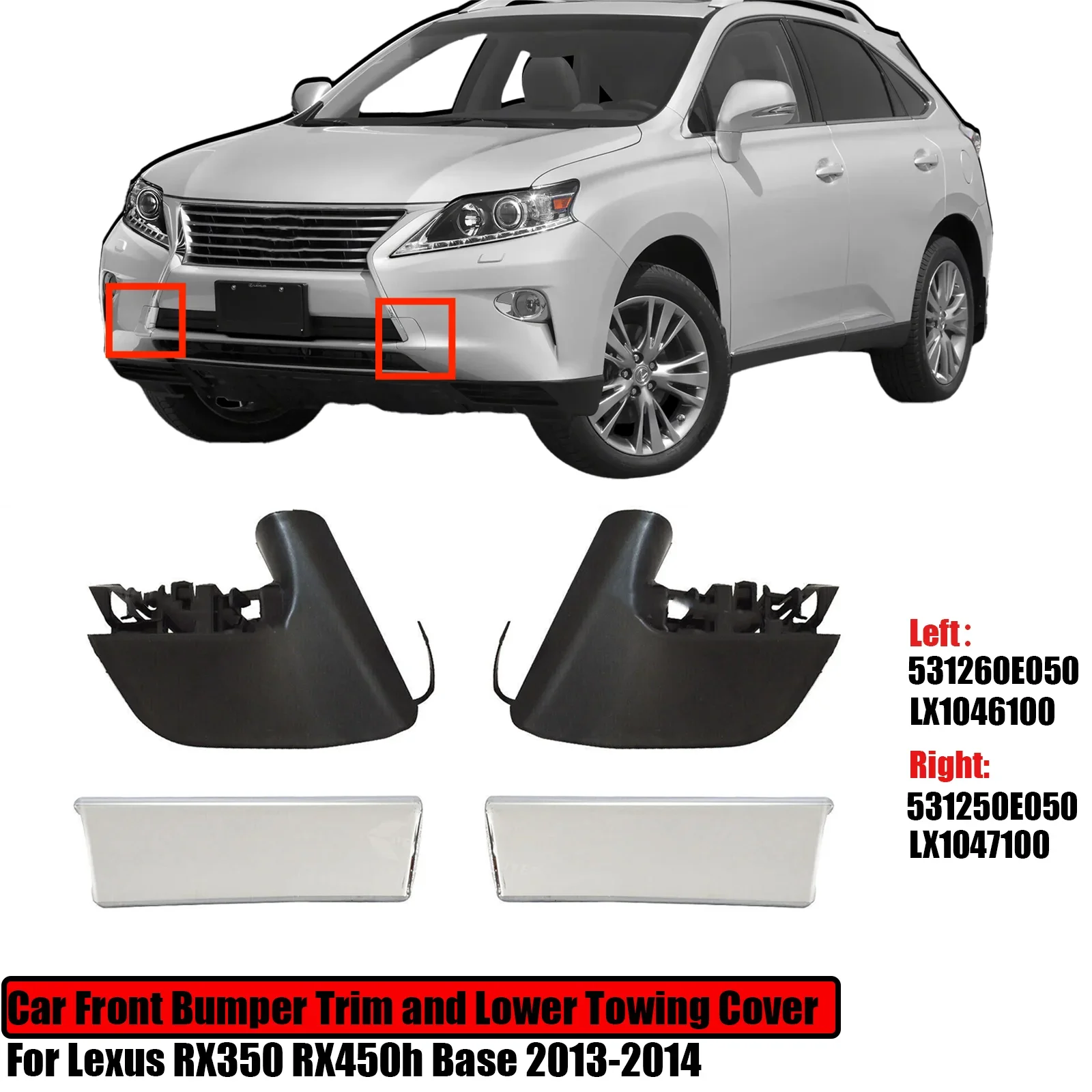 Lexus RX350 RX450h Base 2013-2014 Front Bumper Trim and Lower Towing Cover Set Tow Hook Trailer Eye Cover Cap Lid Tirm Strip