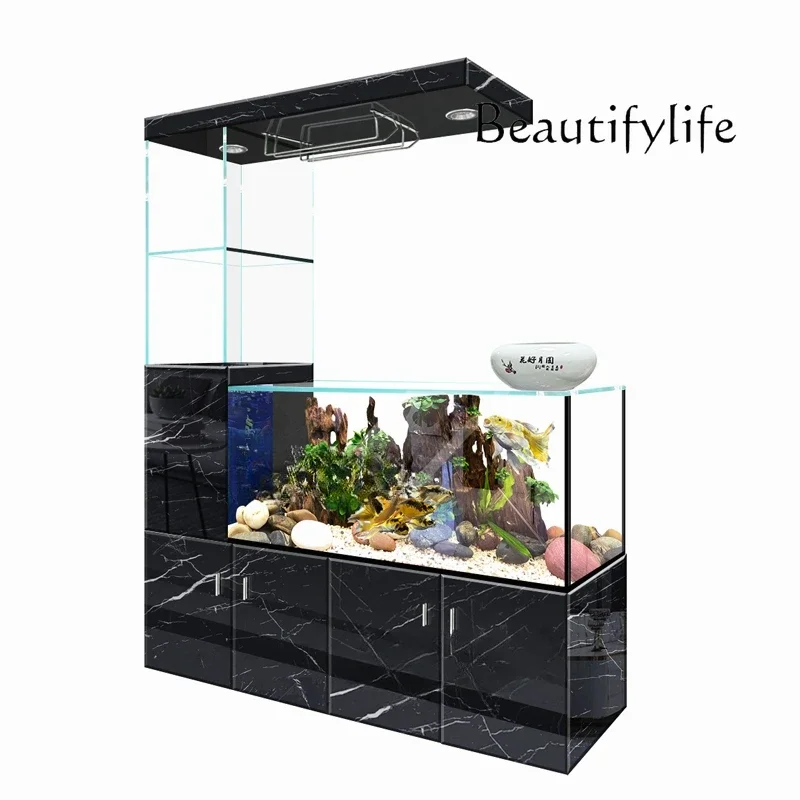 T Water-free Wine Cabinet Fish Tank Living Room Ultra-white Glass Screen Entrance Partition Large Aquarium