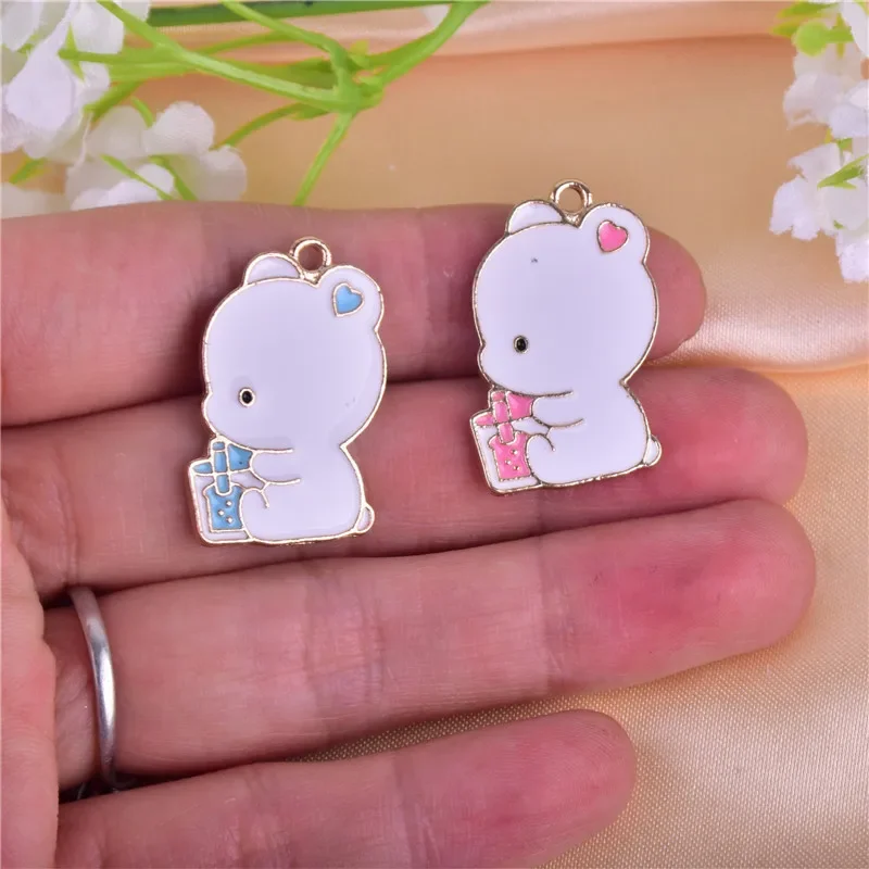 10pcs White Rabbit Sitting and Drinking Water Charms for Jewelry Making Earring Pendant Bracelet and Necklace Charm