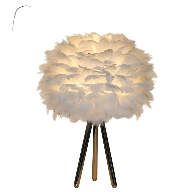 Simple Elegant Modern Tripod Desk Lights Night Light Wedding Room Kids Living Room LED Feather Table Lamp