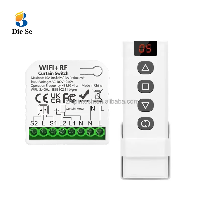 Tuya WiFi RF 433MHz Smart Curtain Switch Module with 5-Channel Remote Control, 110V 120V 220V 240V Electric Roller Blinds Alexa