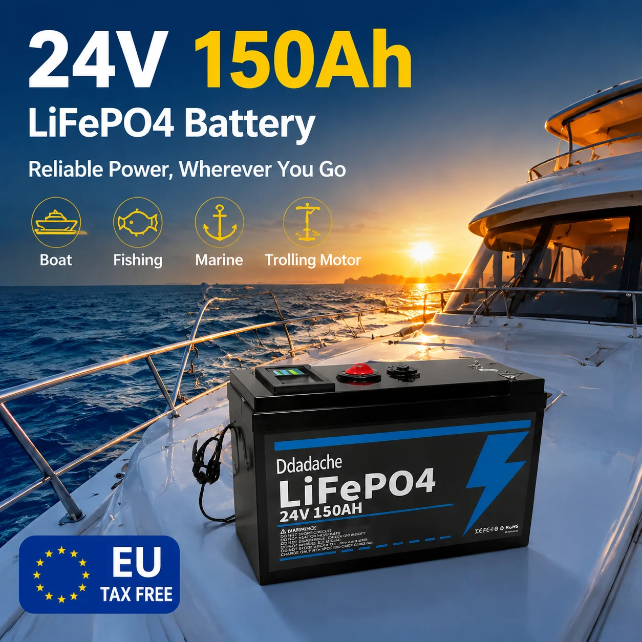 Image of 24V 150Ah LiFePO4 Ersatzakku, Hochleistungs-Energiespeicherbatterie für netzunabhängige Solar-/Windenergie, Beleuchtung, kleine USV-Anlagen