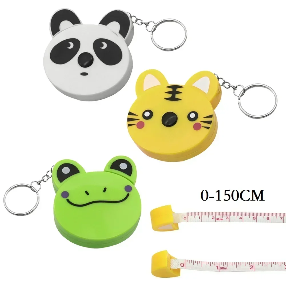 Cartoon Tape Measure 0-150cm 0-60 Inch Mini Portable Cute Animal Shape Key Ring Automatic Tape Measure Panda Frog Tiger