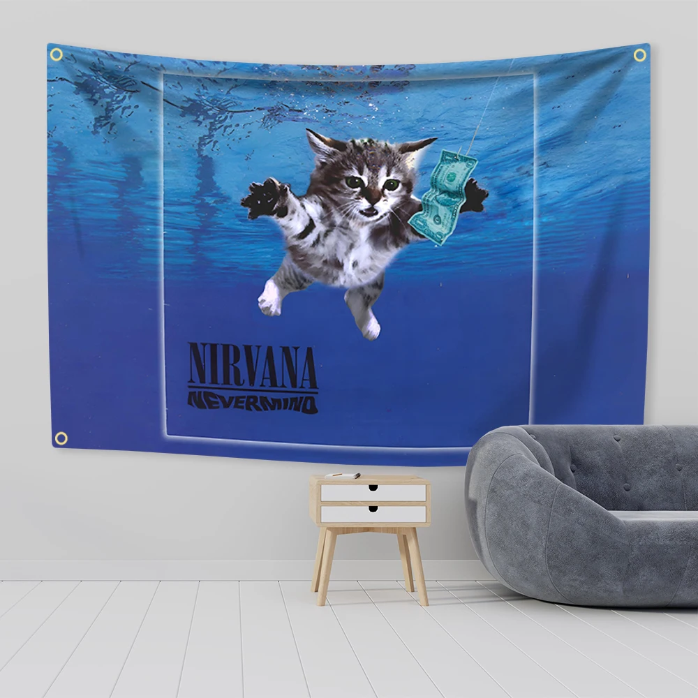 Neverminds Cats Meme Flag Funny Tapestry Album Poster Banner For Bar Beer House College Dorm Room Man Cave Tailgates And Par