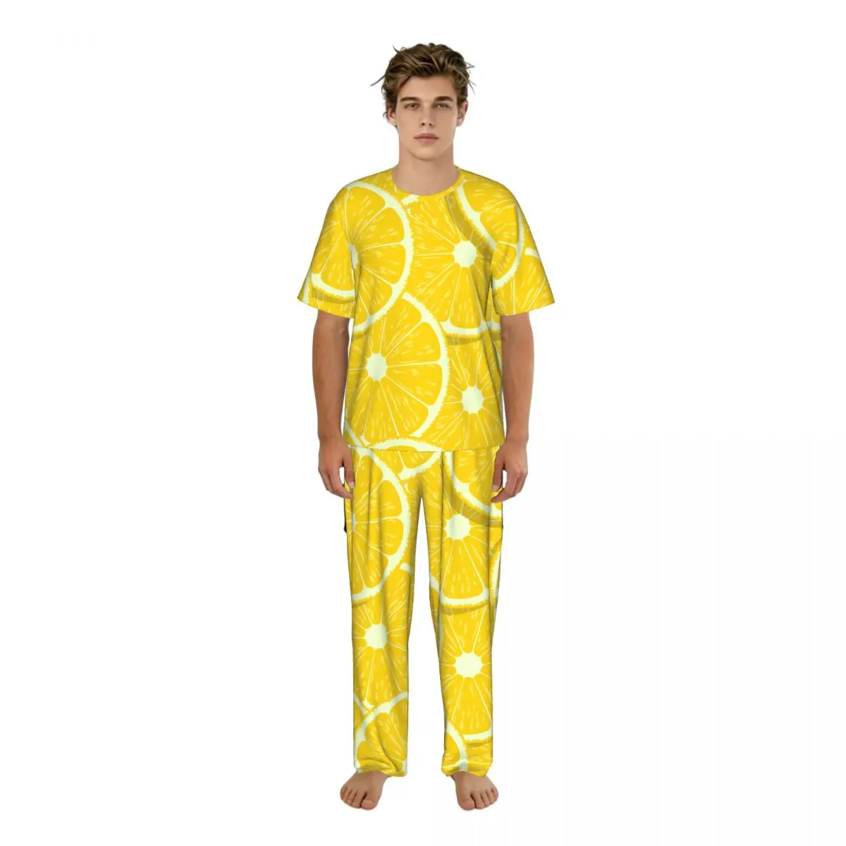 

Men Pajamas Set Lemon Slice Short Sleeve Spring Summer Lounge Sleepwear Male Nightwear