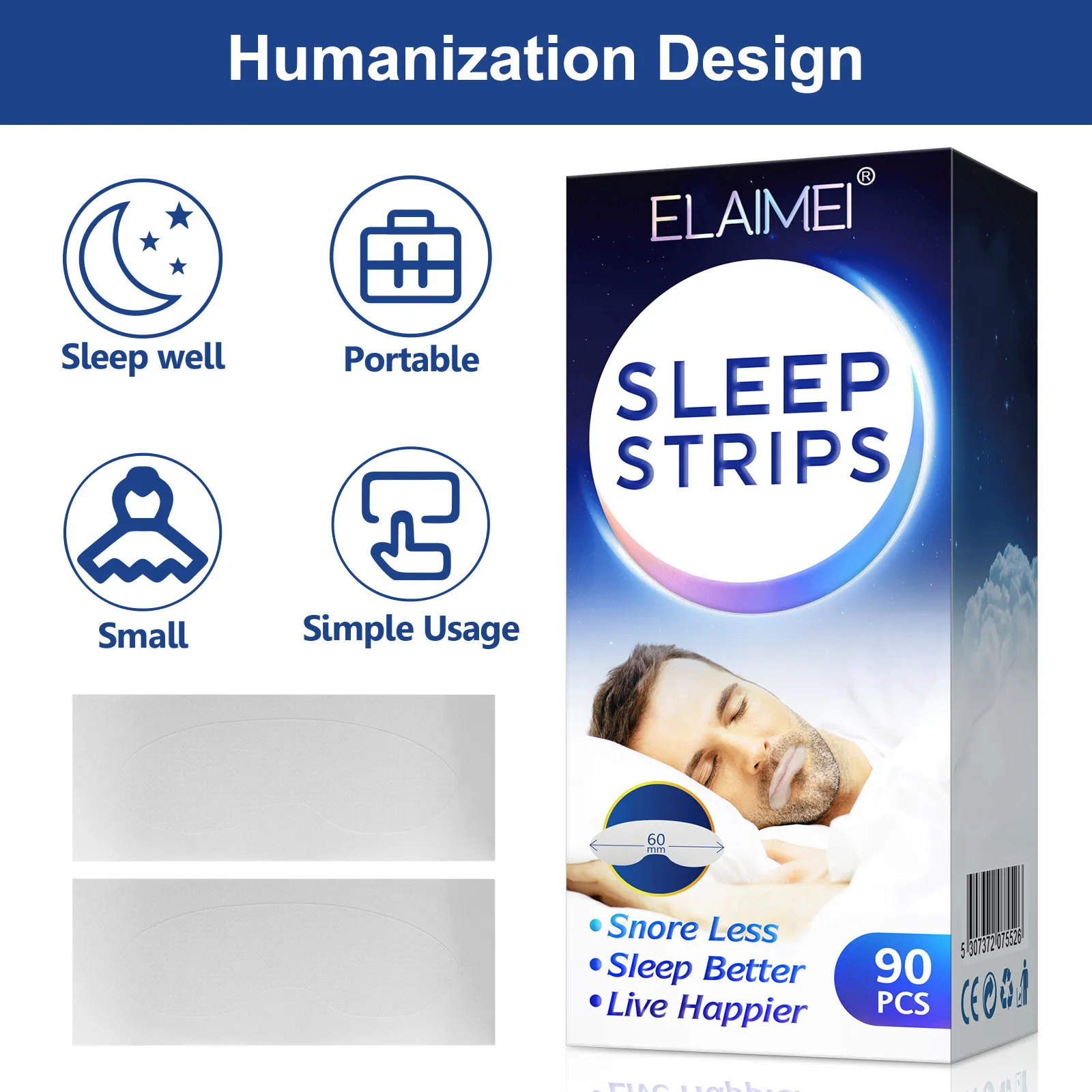 ELAIMEI 90pcs Anti Snoring Sleep Strips Disposable Mouth Strips Tape Reduce Mouth Dryness Sore Throat Snoring Solution