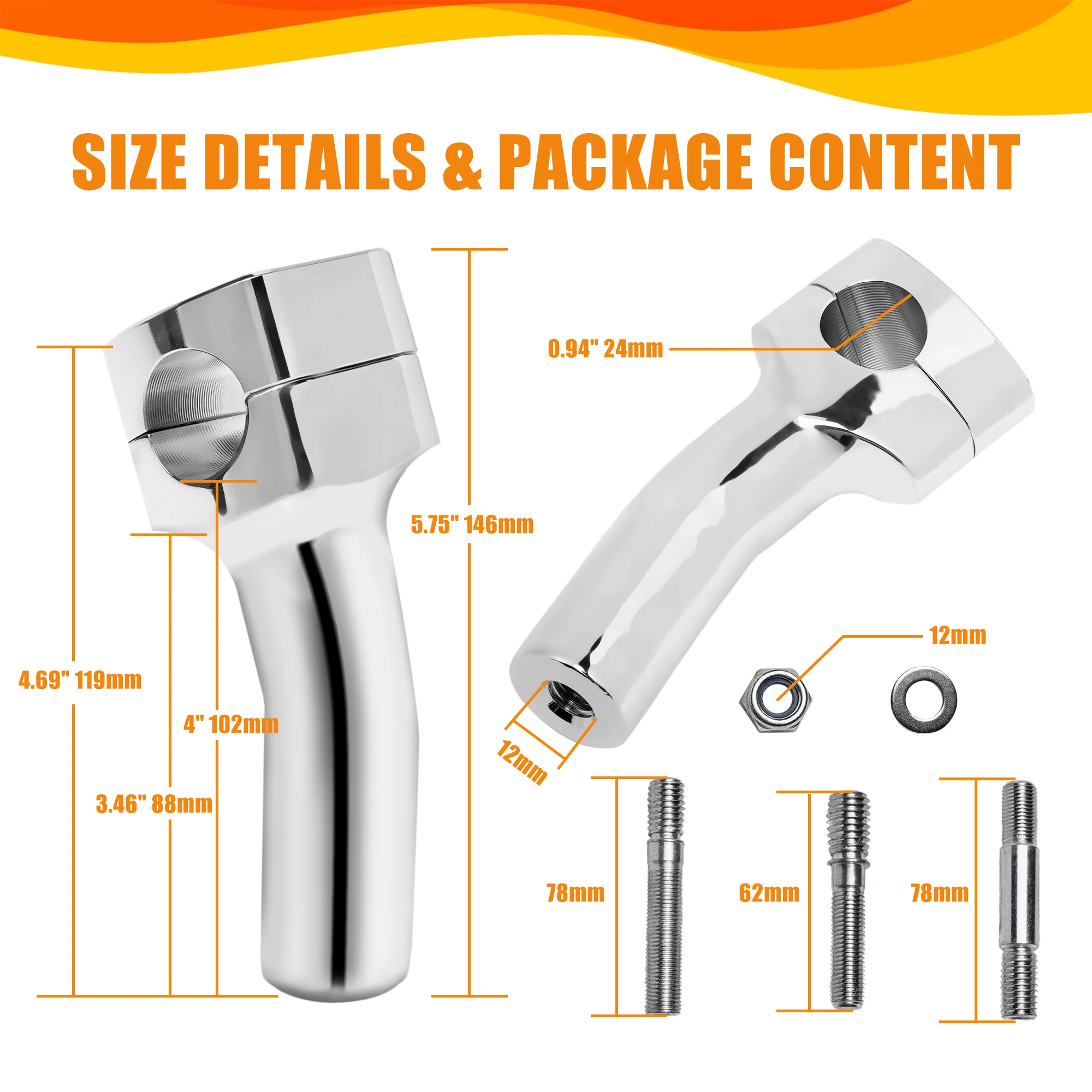 

Universal Motorcycle Pullback Handlebar 1 inch Handlebar Riser Clamp Round 4 inch Height Increase for Harley Dyna Softail Honda