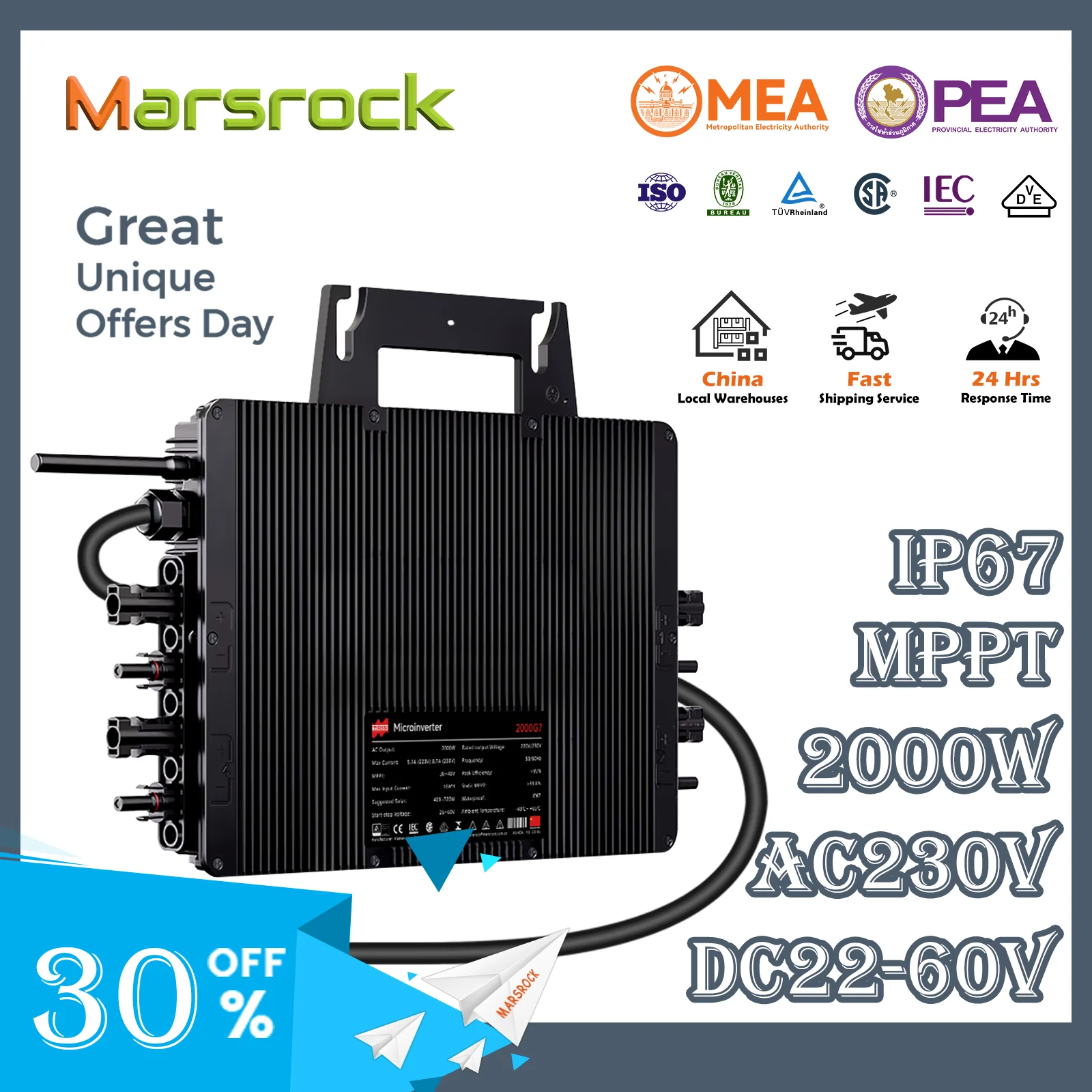 DC22-50V 2KW microinverters for solar system High Quality microinverter on grid Max Connect 4PC 350-700W Solar Panels