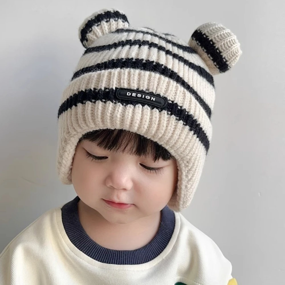 Cappello lavorato a maglia per bambini Paraorecchie invernale a strisce di gatto Morbido e caldo cappello a vento per il tempo libero Prodotti per bambini Regalo di compleanno unisex