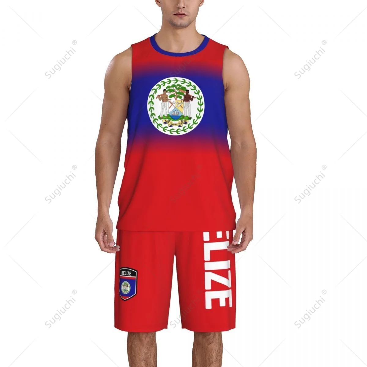 Conjunto de camisa de basquete com bandeira belize masculina, camisa e calças de malha, sem mangas, exclusivo, nome personalizado, nunber, unissex