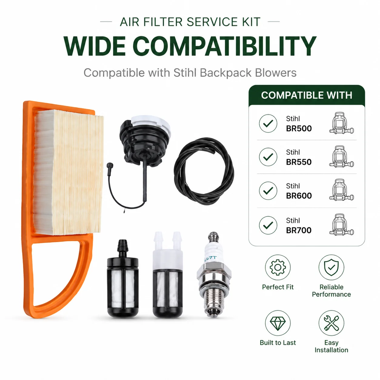 Fuel Cap Kit For Stihl BR500 BR550 BR600 BR700 Backpack, Air Filter Spark Plug Fuel Filters Repl. 0000 350 0563 4282 007 1801