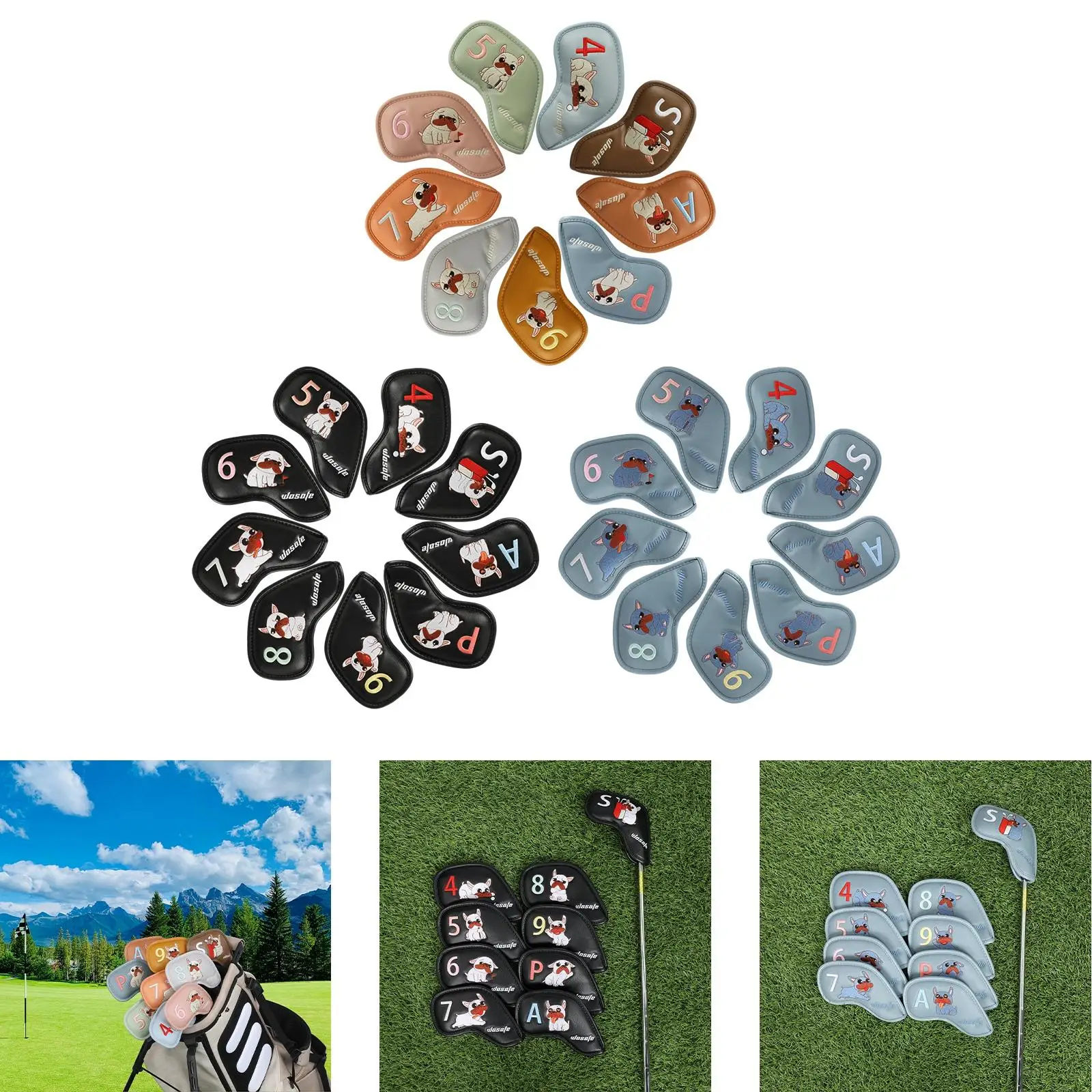 

9Pcs Golf Iron Head Covers PU Creative Golf Accessories Beginners Protection