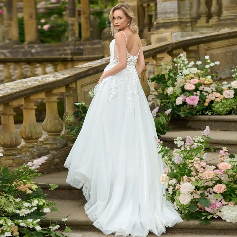 Vestidos De Novia con tirantes finos, escote en V profundo, apliques De encaje, manga desmontable, Vestidos De Novia personalizados con espalda abierta