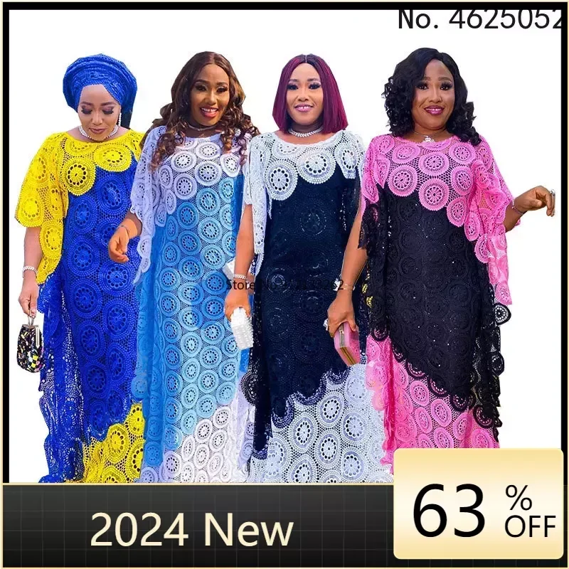 Vestidos de fiesta africanos para mujer, ropa elegante de encaje africano, nueva moda musulmana Abayas Dashiki, bata caftán largo Maxi 2023