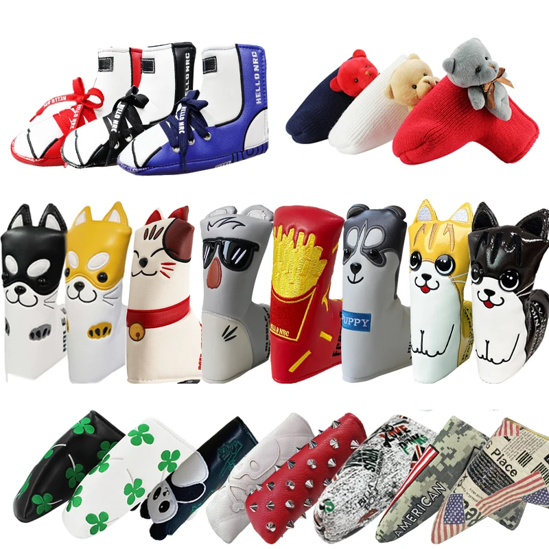 Golf Blade Putter Cover Golf HeadCover Multiple Style Magnetic Magic Tape Open Close Golf Club Protective Headgear Golf Supplies