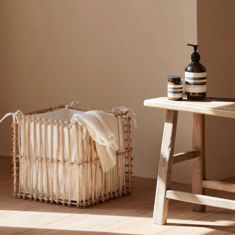 

‌Detachable Woven Laundry Basket Large Capacity Hamper Bath Towel Storage Box Hotel Cotton Linen Organizer Bag‌