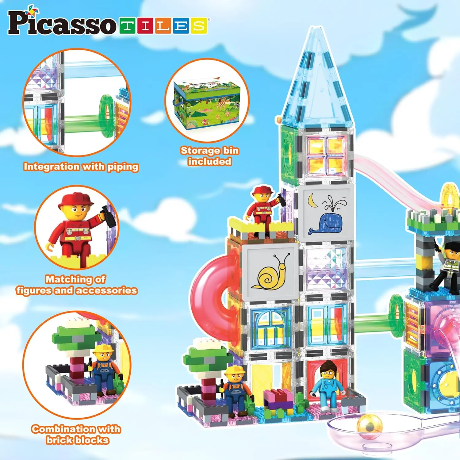 650 個の磁気マーブルランタイルとレンガコンボマグネットタイルビルディングブロックマグネットセットキャラクターアクションフィギュア教育付き