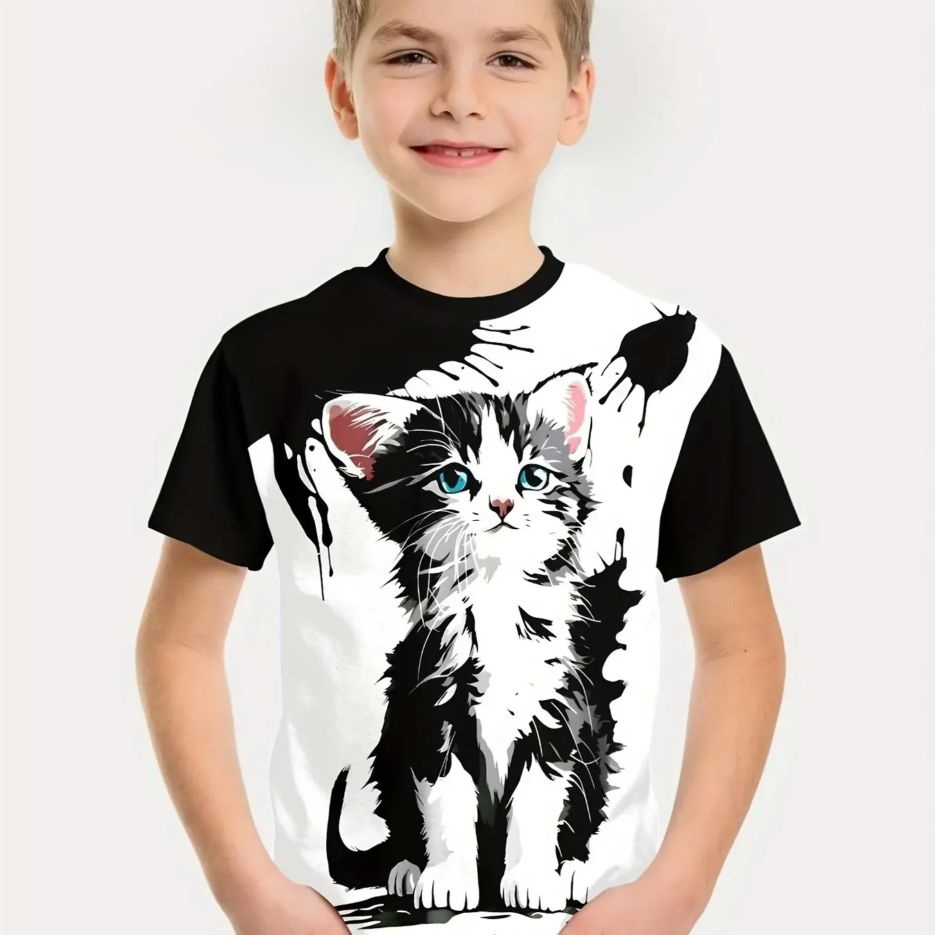 

Creative T-shirt with 3d animal pattern for children, informal short sleeve tops, summer clothes for boys and girls
