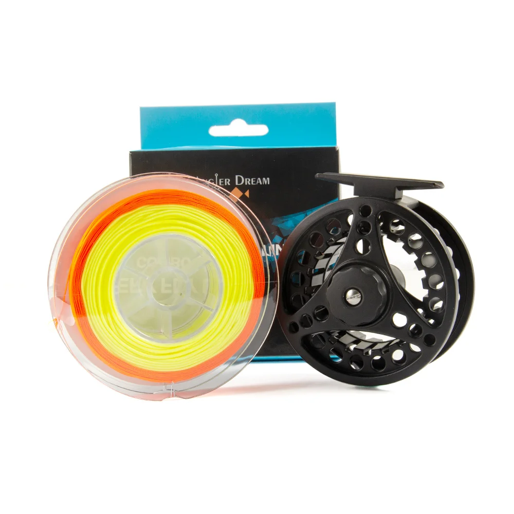 

3/4WT 5/6WT 7/8WT Black Fly Reel with Yellow Line Combo Aluminum Alloy Large Arbor Fly Fishing Reels Weight Forward Fly Line