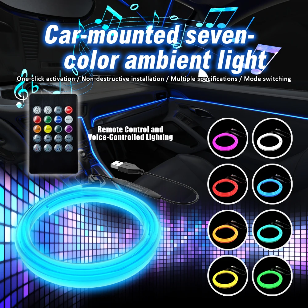 

RGB Automobile interior ambient lighting 1M2M3M4M5M Remote control neon lights Voice control USB Fiber Optic Atmosphere Lamp