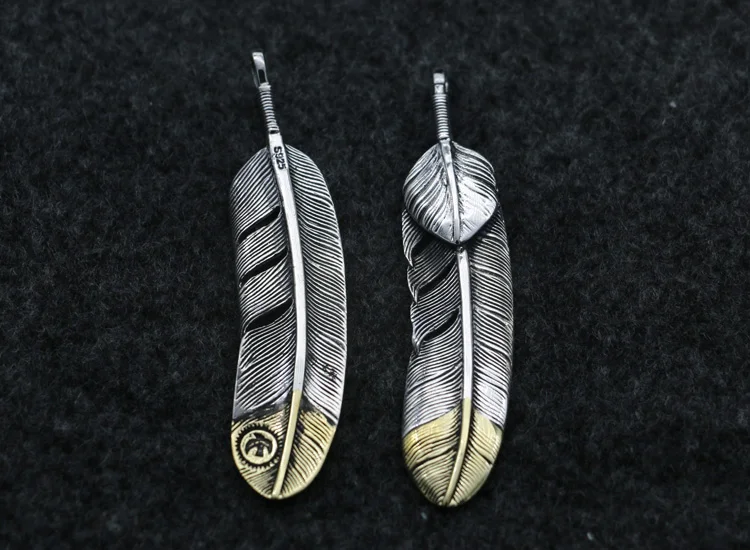 Thai silver jewelry, sterling silver pendant, feather vintage pendant Necklace accessory pendant