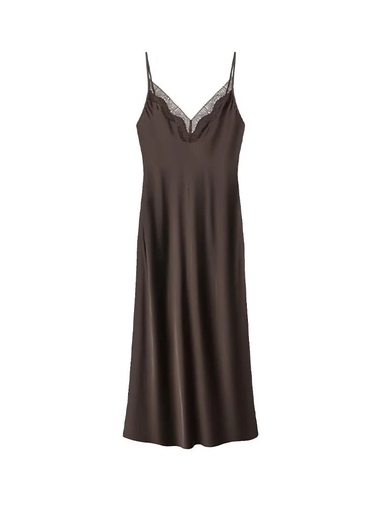 HH 여성 섹시 슬림 스플라이스 레이스 드레스 민소매 백리스 장식 지퍼 여성 봄 패션 V넥 슬링 미디 드레스