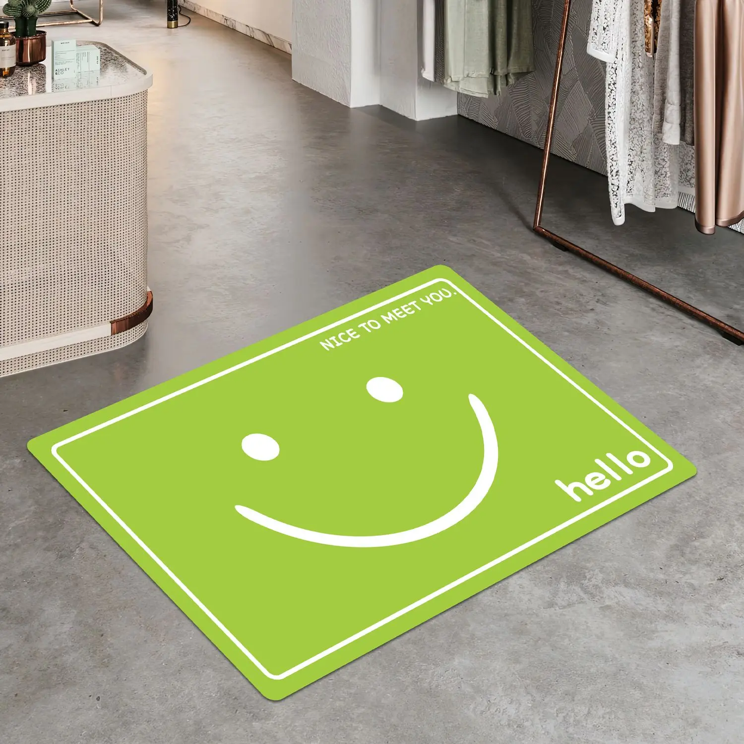 

Hello Welcome Decorative Stickers Shopping Malls Clothing Milk Tea Shops Floor Posters Smiling Face Covering Up Hole Wallpaper