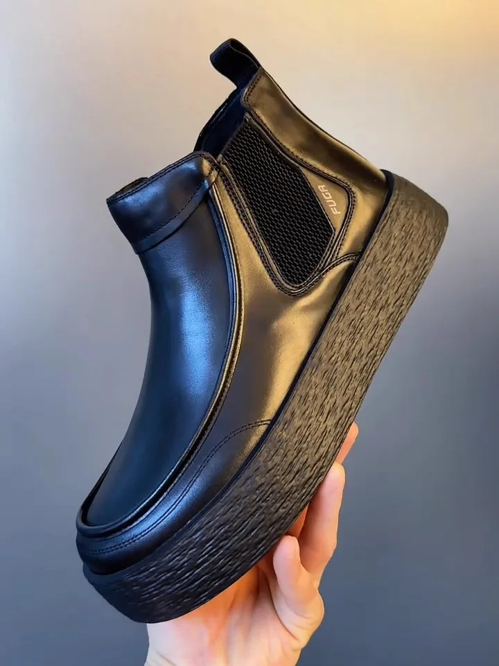 

Men's Winter Casual Leather Shoes Comfortable Fleece Lined High Quality Fashion Business European Style round Toe Thick Heel