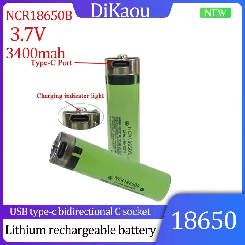 

3.7V 18650 Lithium Rechargeable Batter NCR18650B 3.7V 3400mah Batter USB Type-c Two-way Socket Suitable for Mobile Power Supply