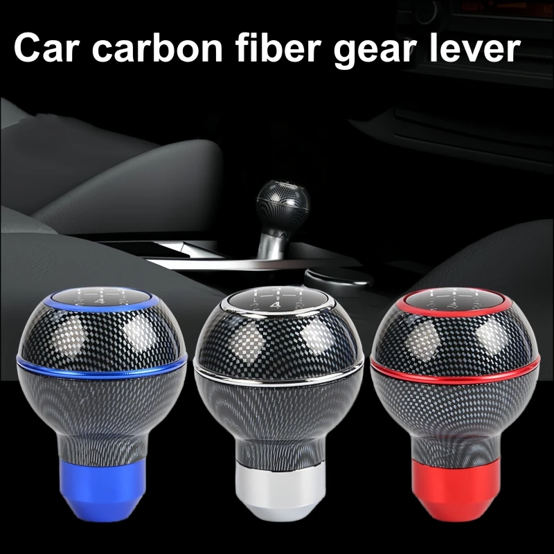 

1pcs Five speed gear lever Oval/Sphere Carbon Fiber Manual Gear Shift Knob With 3 Adapter for Most Car Decorations Classic