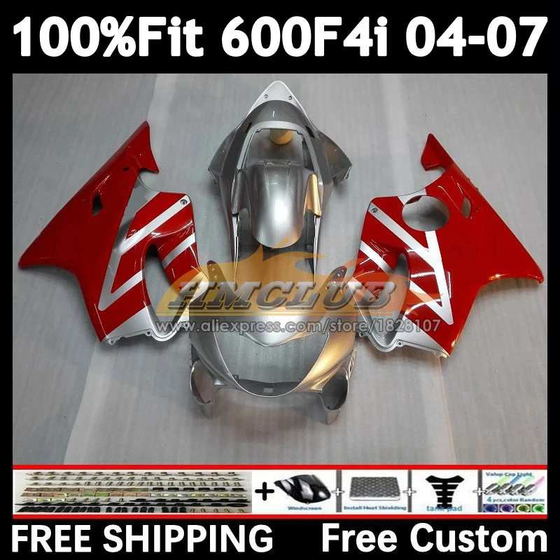 Injection Body For HONDA CBR600 FS CBR 600F4i 600 F4i 04 05 06 07 red silvery 53No.80 CBR600F4i 2004 2005 2006 2007 OEM Fairing