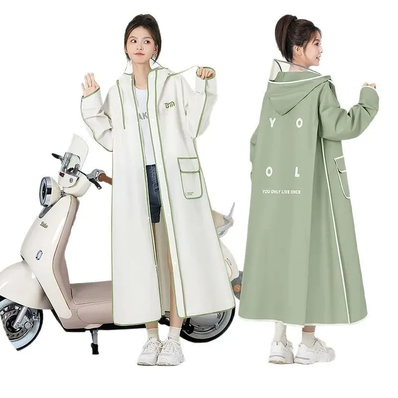 Long raincoat full body rainstorm proof electric bicycle single female male fashion student battery bike adult poncho