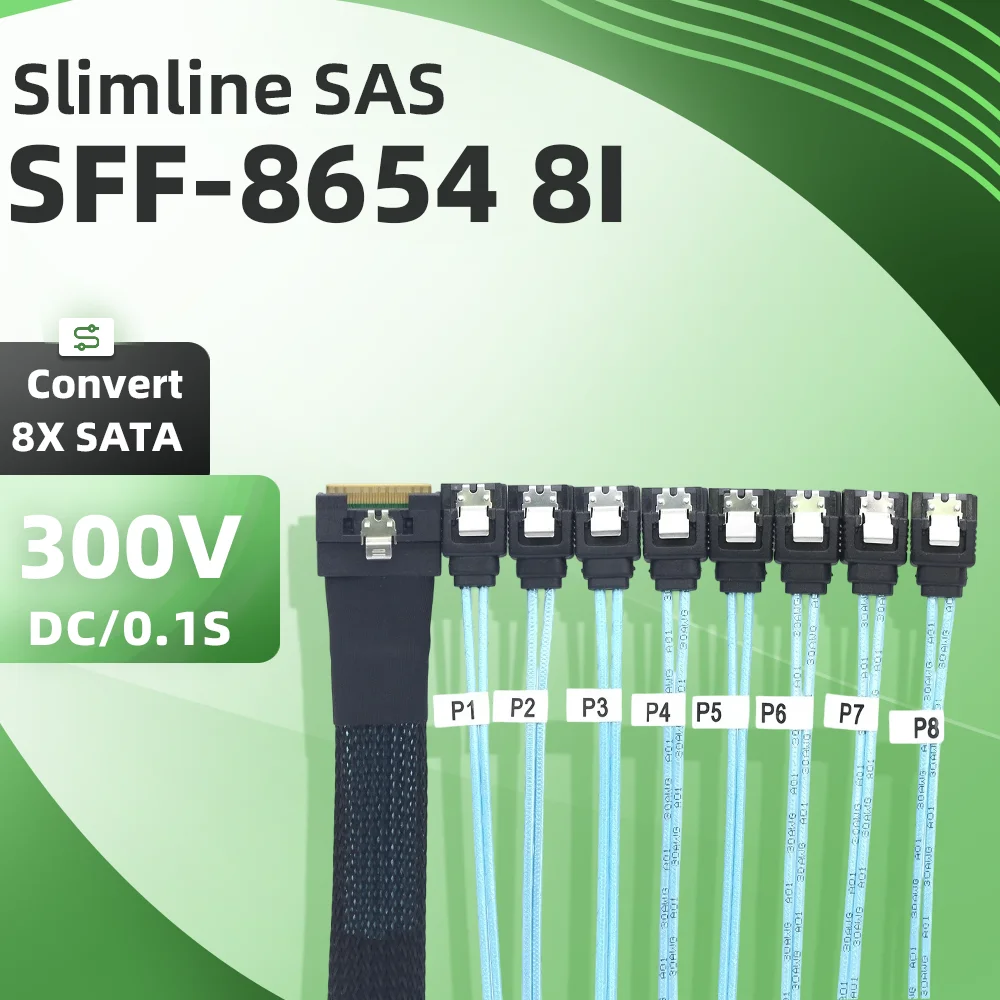 

ADT-Link Slimline SAS SFF-8654 8I All-inclusive Anti-skew Plug-in To 8X SATA Straight Head Hard Disk Conversion Extension Cable
