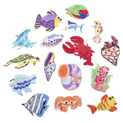 Toppe per ricamo di pesce d'altura toppe per ricamo di frutti di mare di cartone animato con applicazioni colorate per creature oceaniche adesivi per vestiti per bambini Patch